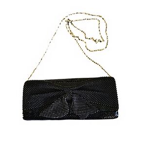 Lulu Townsend Clutch Small Black Sequin Bow Front Chain Strap Shoulder Purse